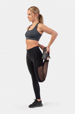 Спортивные женские лосины с капроном Nebbia Black Mesh Design “Breathe”
