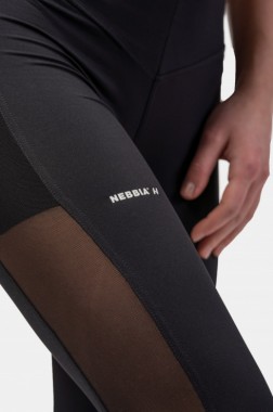 Спортивные женские лосины с капроном Nebbia Black Mesh Design “Breathe”