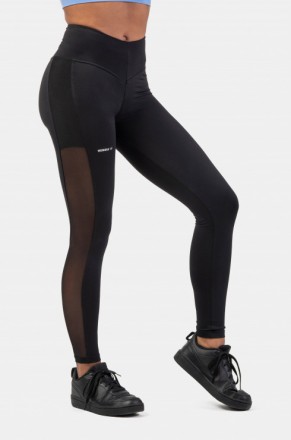 Спортивные женские лосины с капроном Nebbia Black Mesh Design “Breathe”